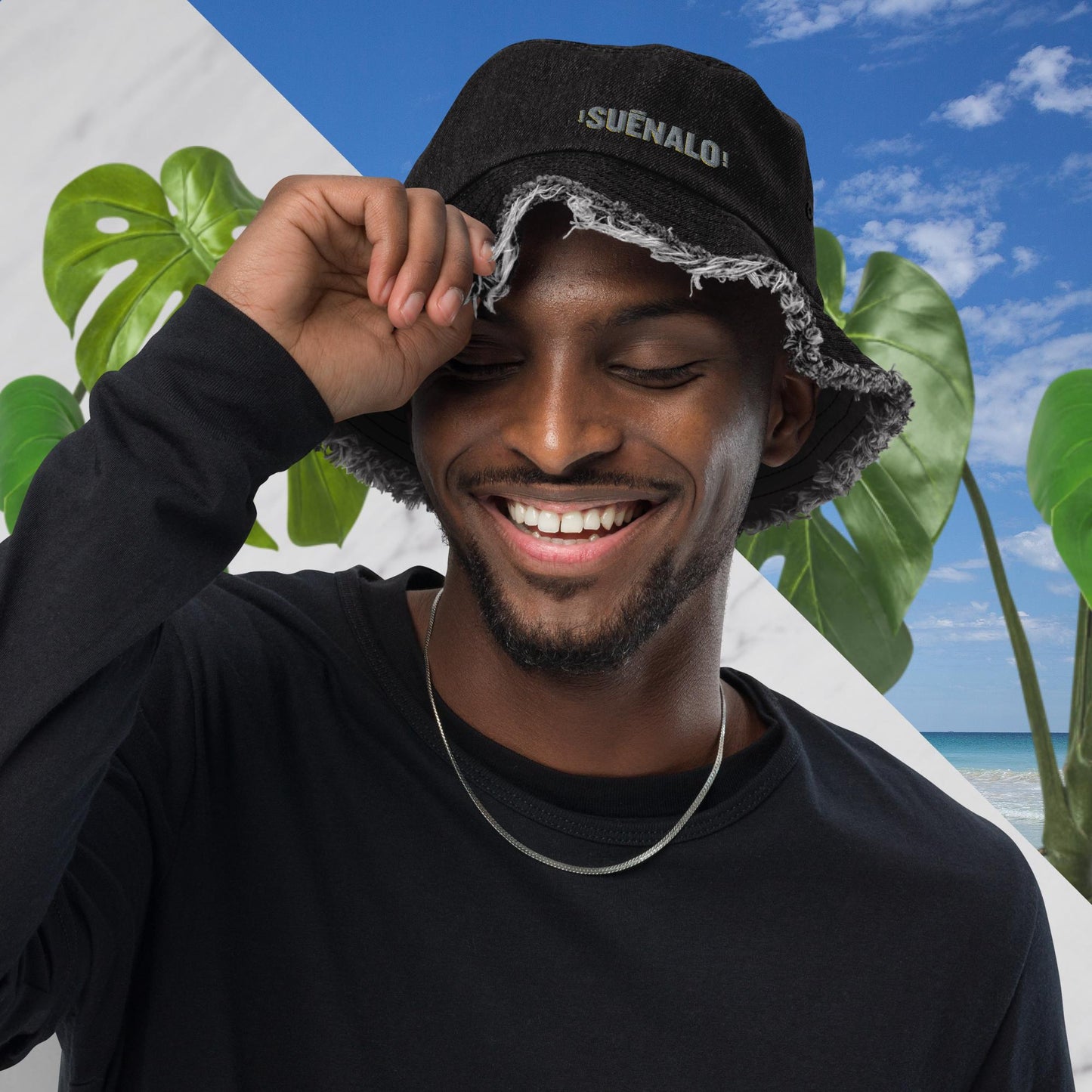 Distressed denim bucket hat